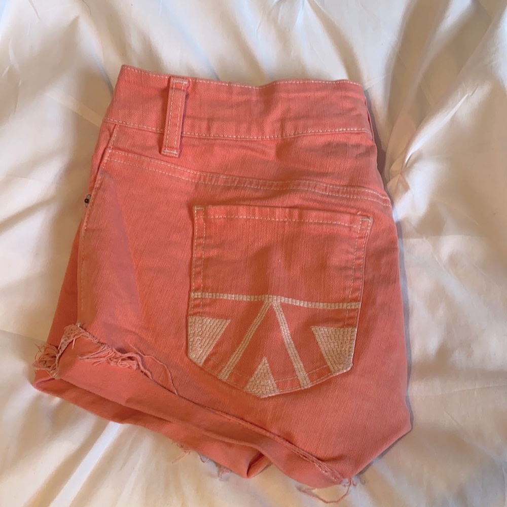 Coral denim shorts